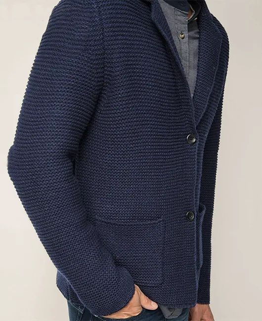 Knitted Notch Lapel Two Buttons Pockets Sweater