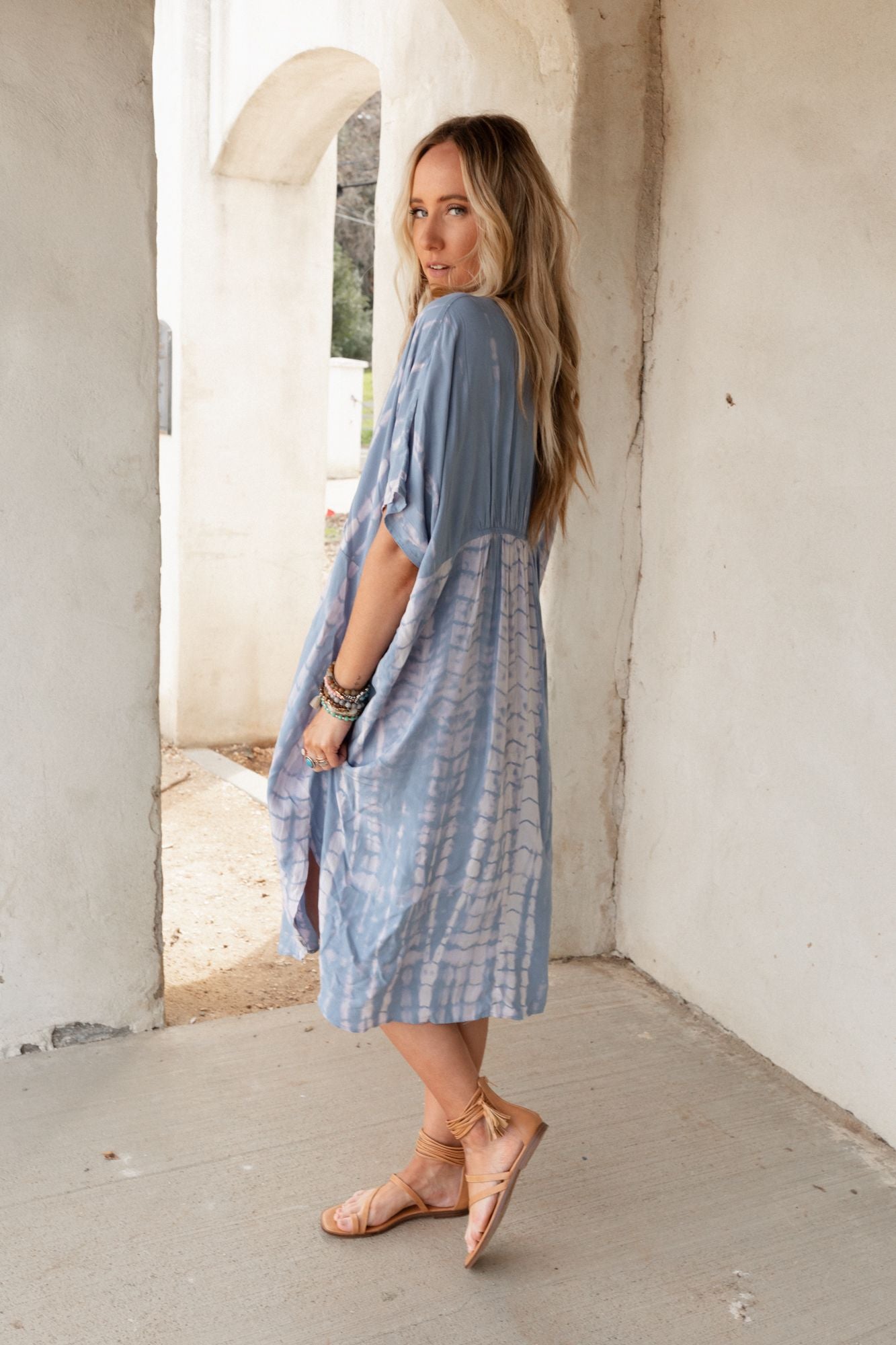 Sunny Shores Tie Dye Kimono Dress - Blue