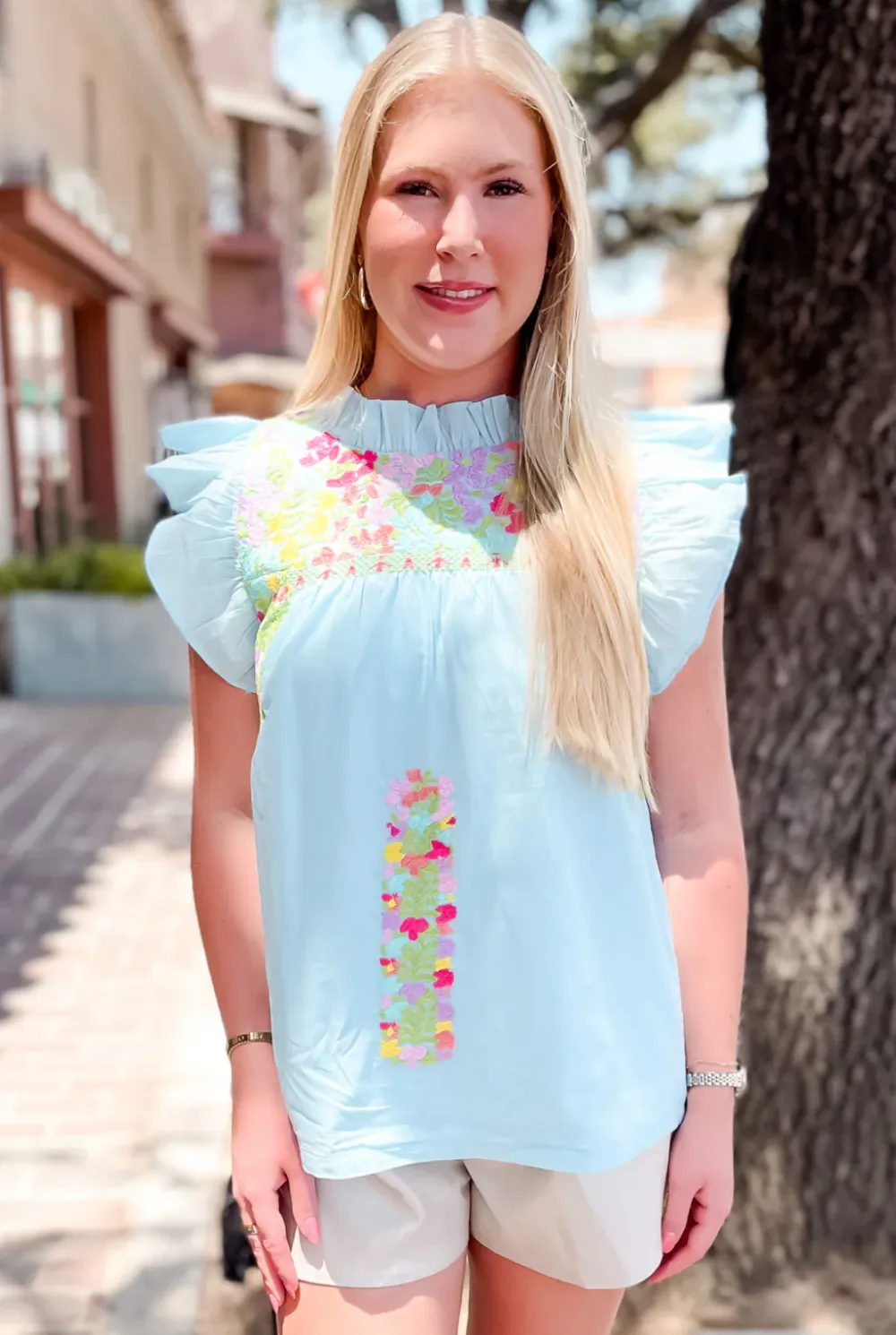 Posie Embroidered Top - Blue