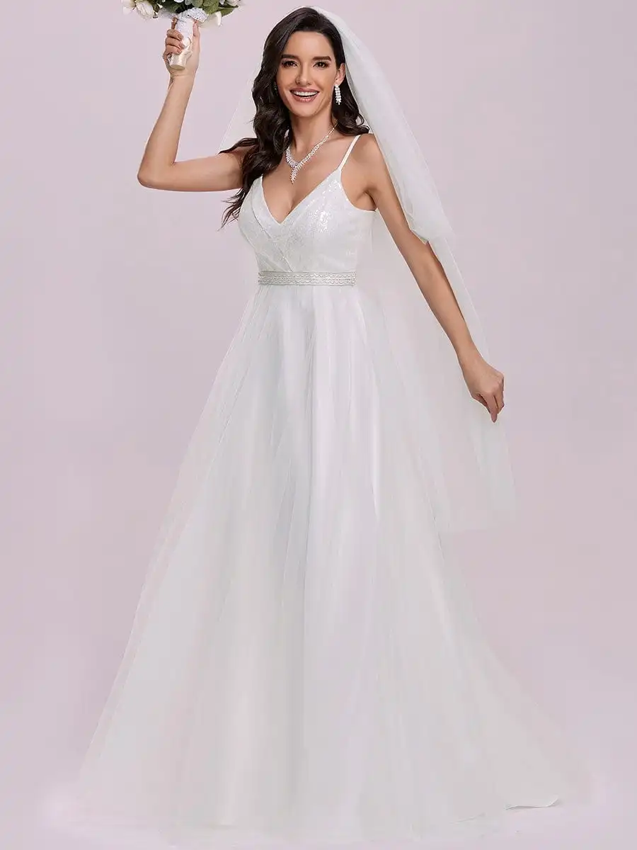 Fashionable High Waist Wholesale Wedding Dress with Spaghetti Straps