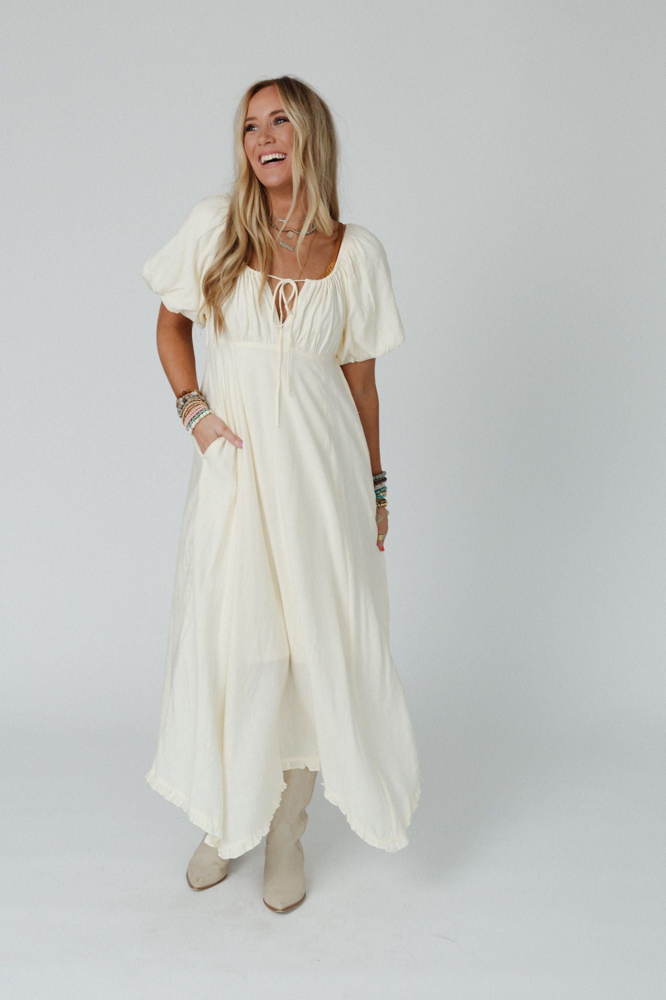 Sweet Spirit Puff Sleeve Maxi Dress - Natural