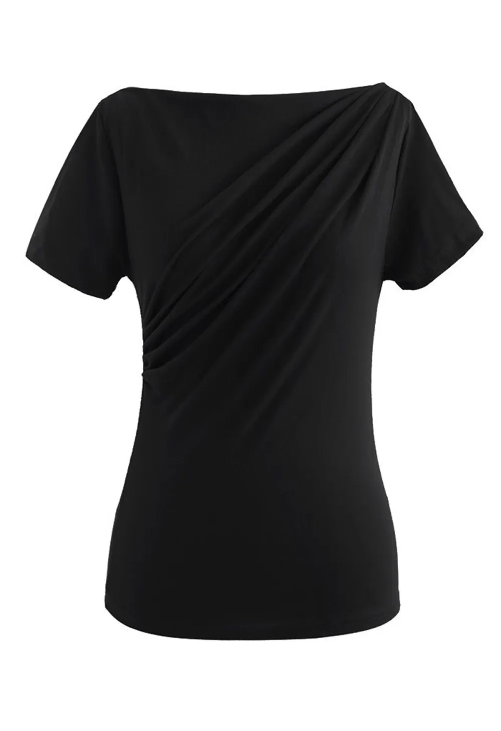 RUCHED FRONT T-SHIRT IN BLACK