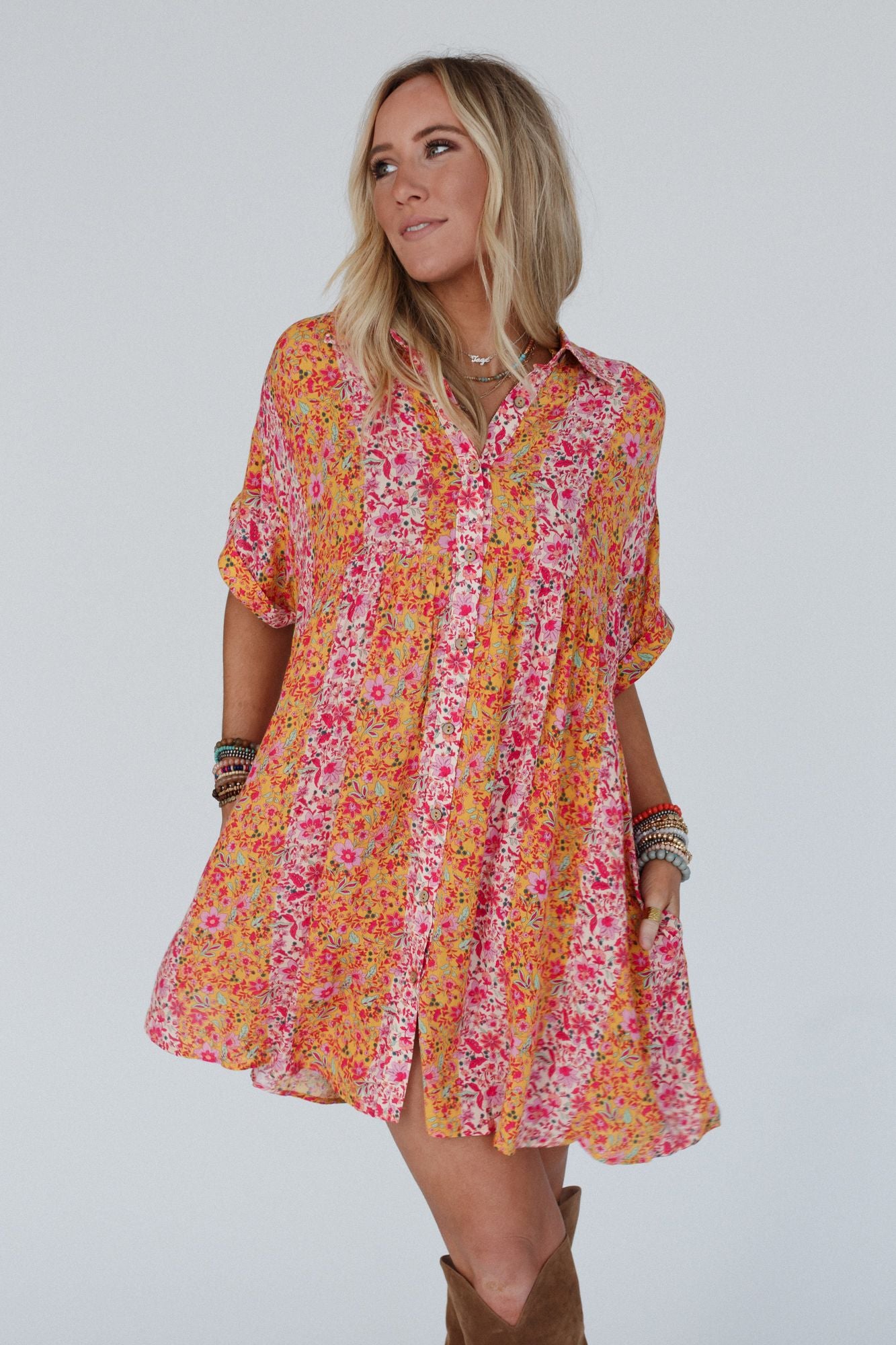 Eralyn Floral Tunic Dress - Apricot