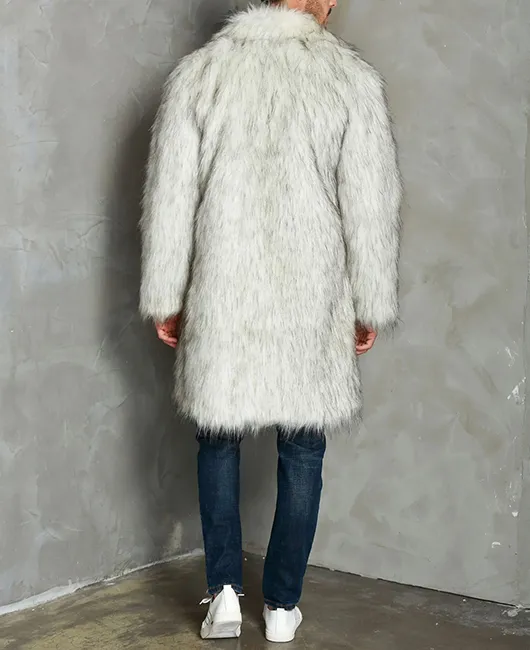 Fashion Notch Lapel Fuzzy Knee Length Coat