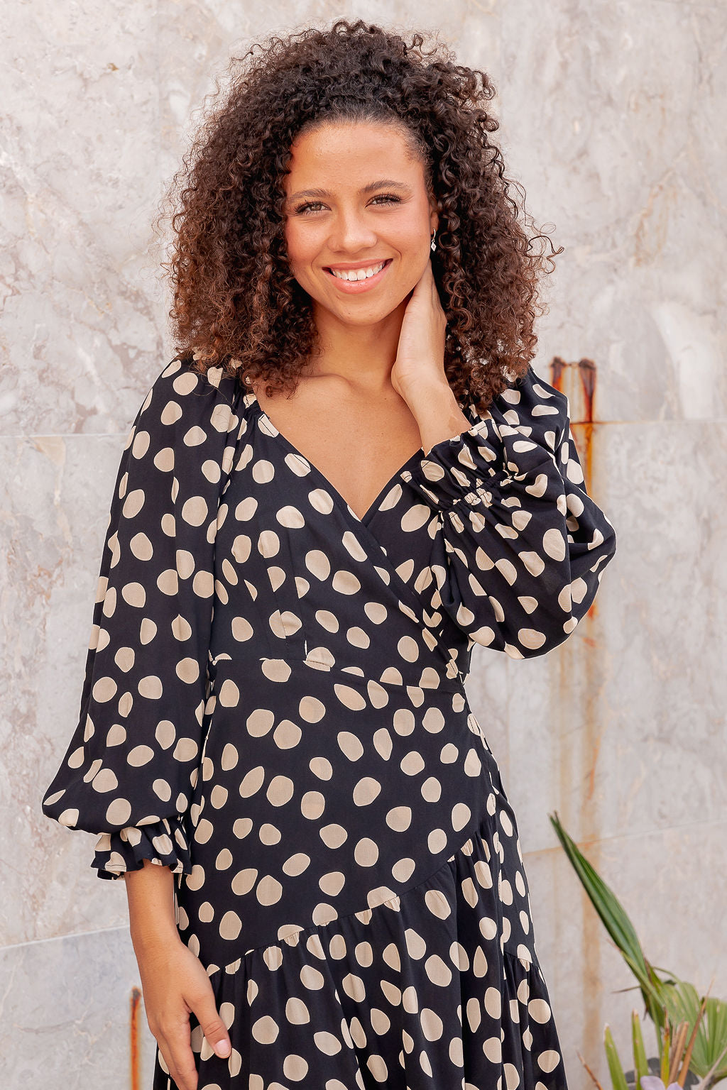 The Vanessa Wrap Dress - Dark Polka Dot