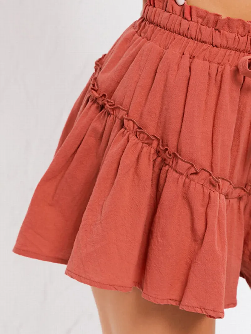 Frill Trim Tie Waist Shorts