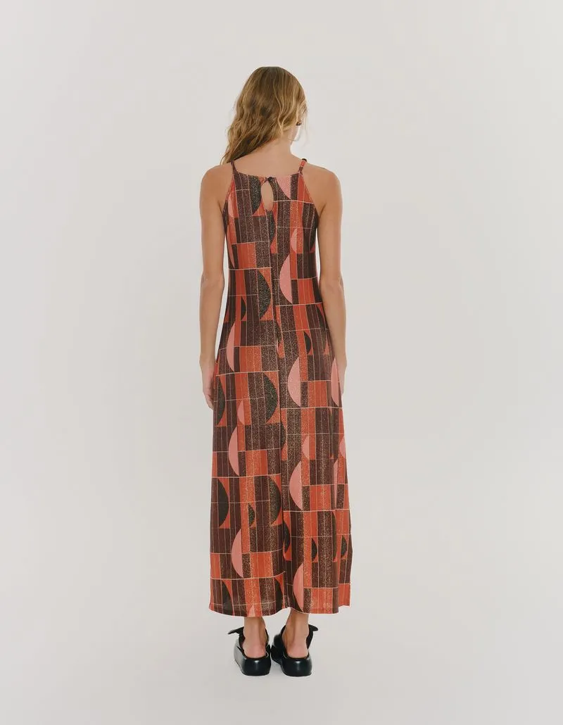 Geometric Printed Dress - Wine