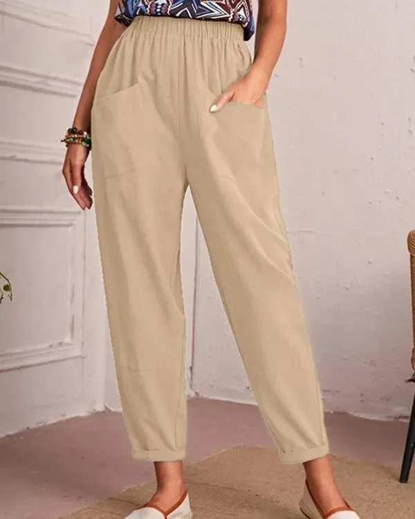 Linen Stretch Casual Pocket Pants
