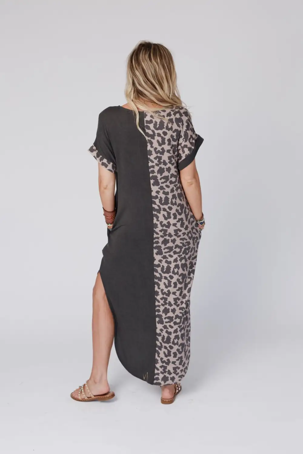 Dayton Printed Contrast Tee Dress - Mocha