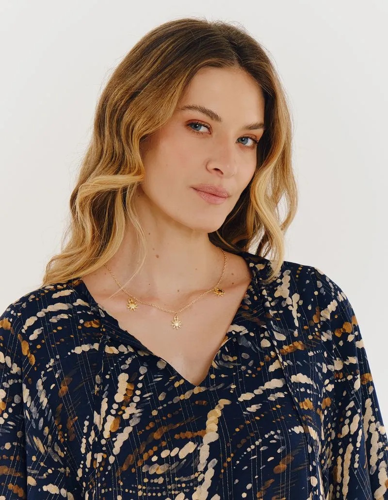 Constellation Printed Blouse - Navy Blue