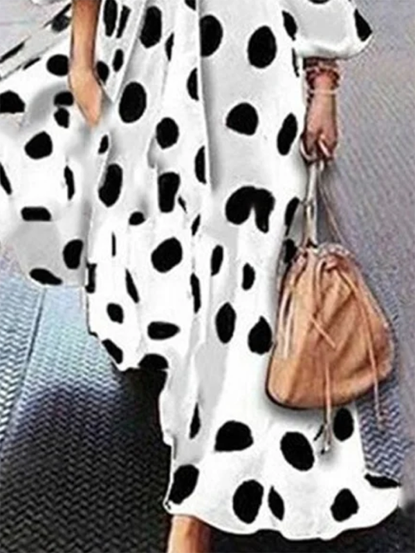 Half Sleeves Long Sleeves Polka-Dot Off-The-Shoulder Maxi Dresses