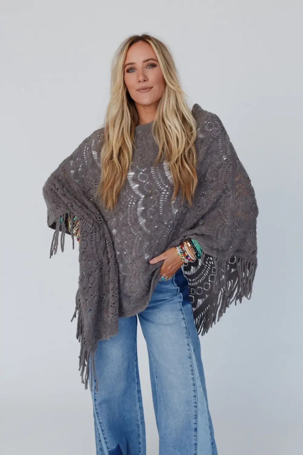 Sea Beyond Lace Poncho - Gray