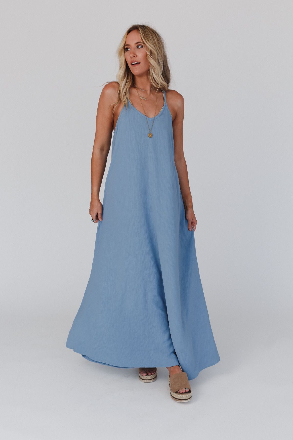 Oasis Pocket Maxi Dress - Dusty Blue