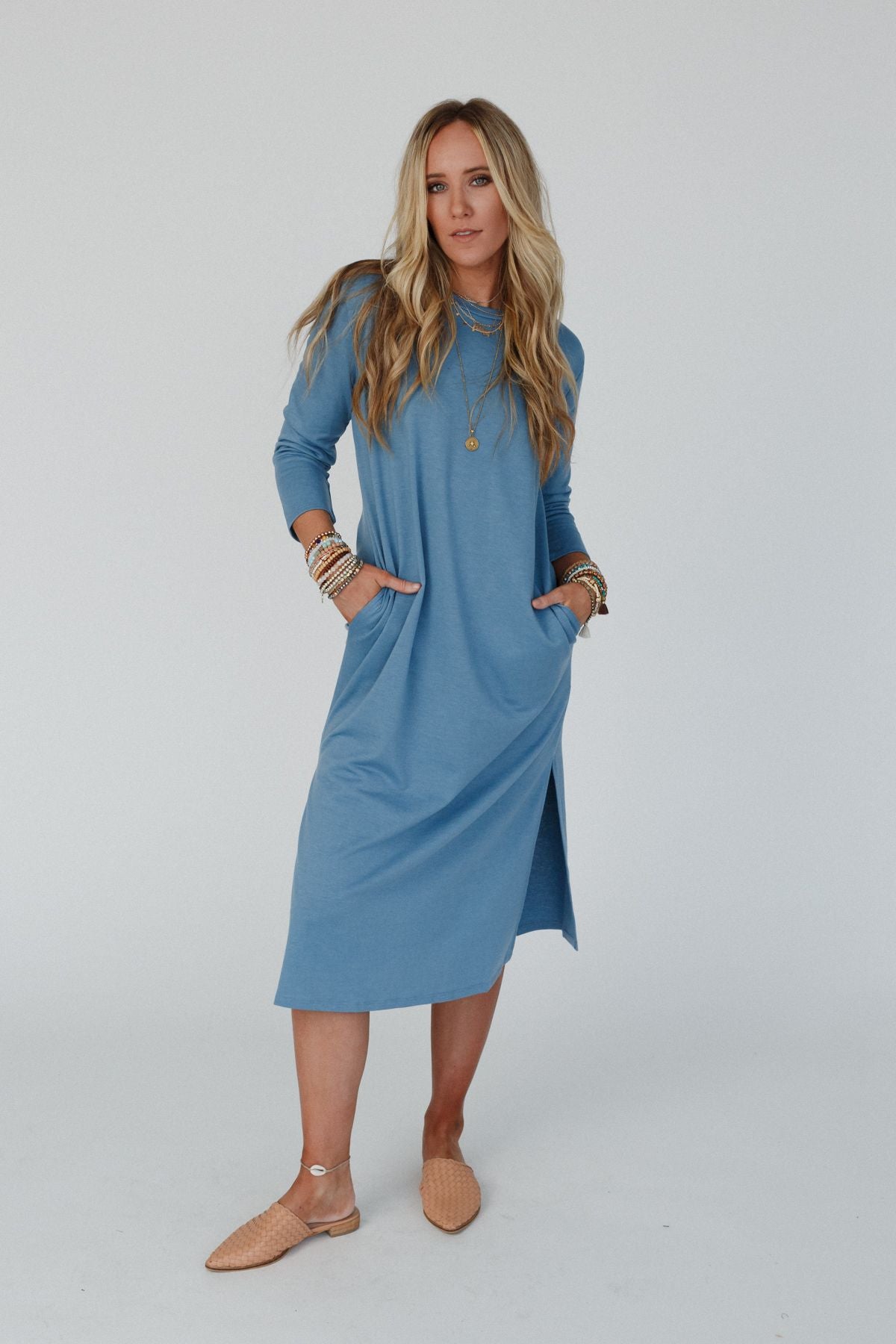 Soul Shine Pocketed Midi Dress - Denim