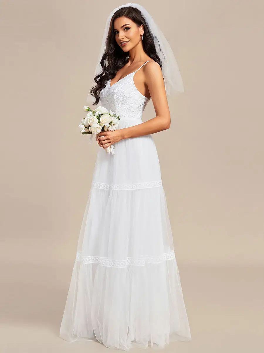 Spaghetti Straps Embroidery Wholesale Wedding Dresses