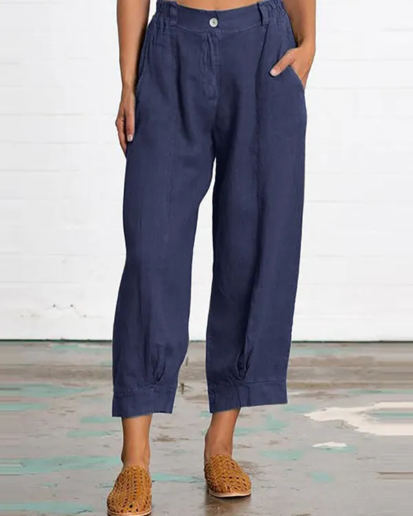 Loose Linen Solid Casual Pants