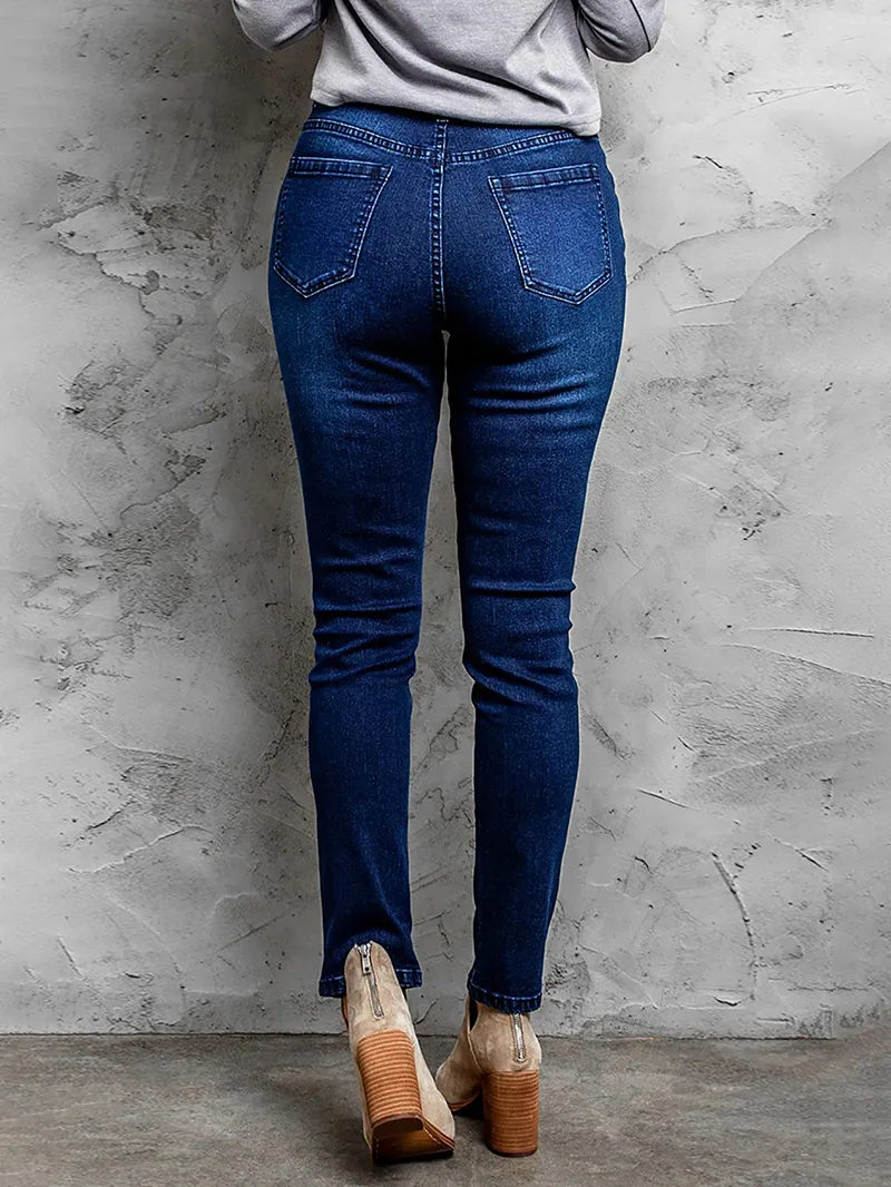 Women's ripped solid color pencil jeans