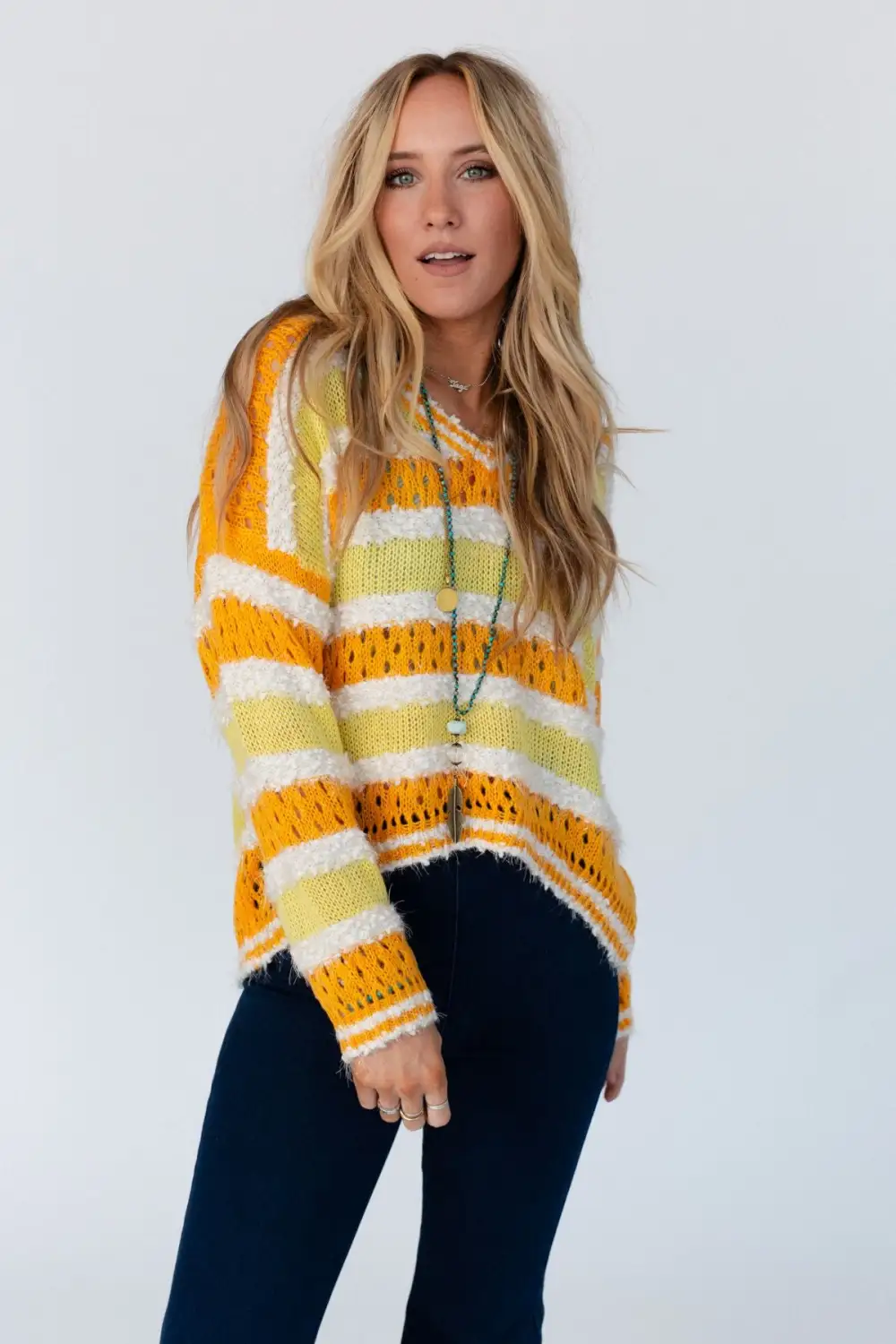 Sunshine City High Low Sweater Top - Orange Multi