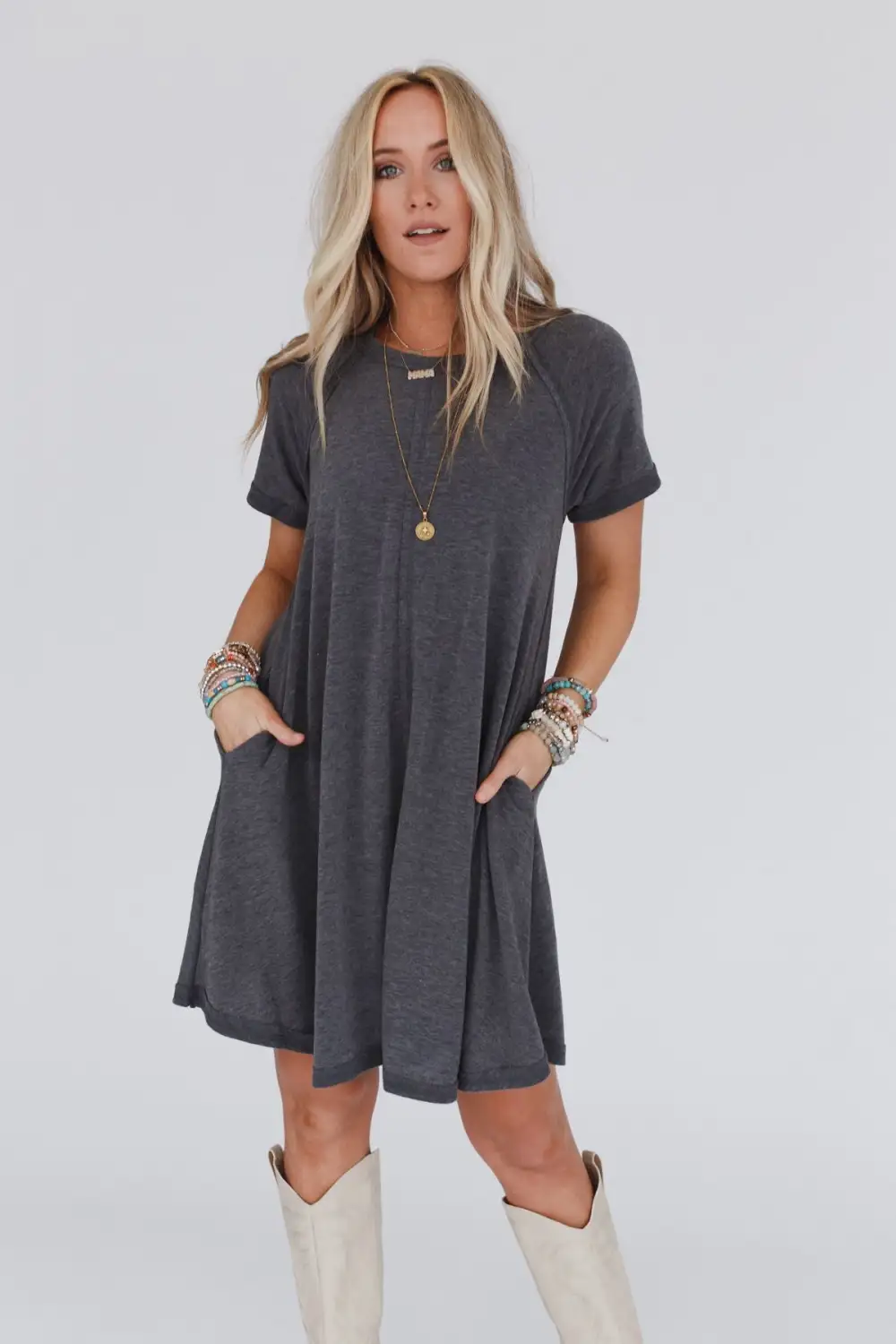 Hometown Favorite Tee Dress - Charcoal