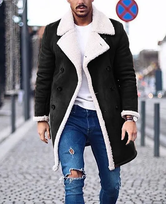 Daily Notch Lapel Buttons Long Sleeve Fleece-lined Coat