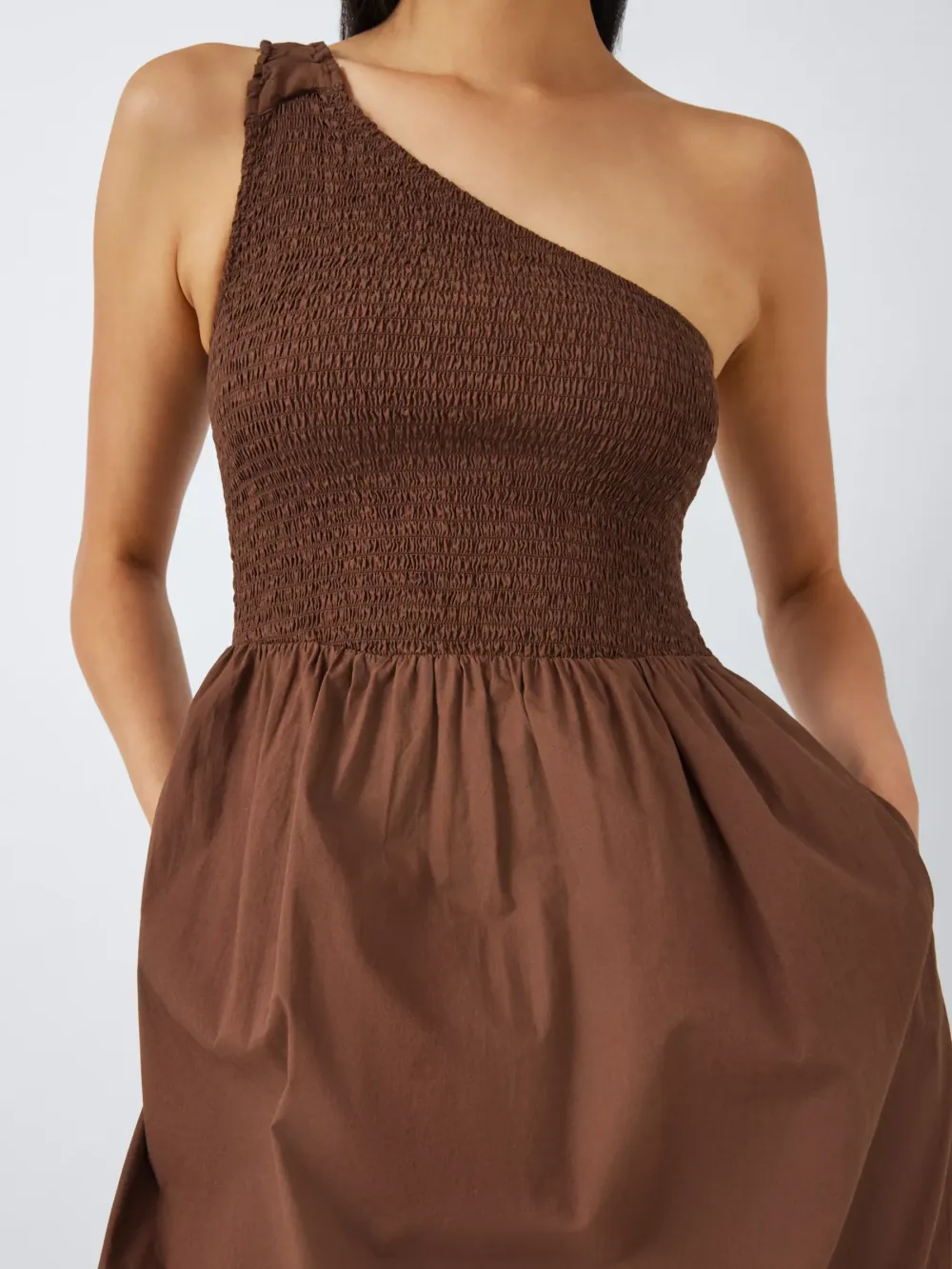 Shirred Bodice Asymmetric Dress