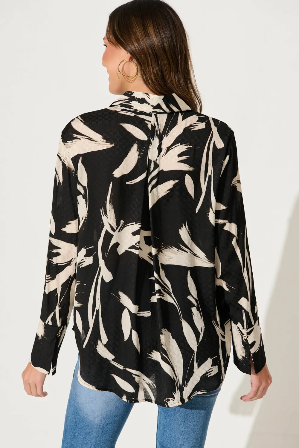 Marcela Shirt In Black With White Brushstroke Print