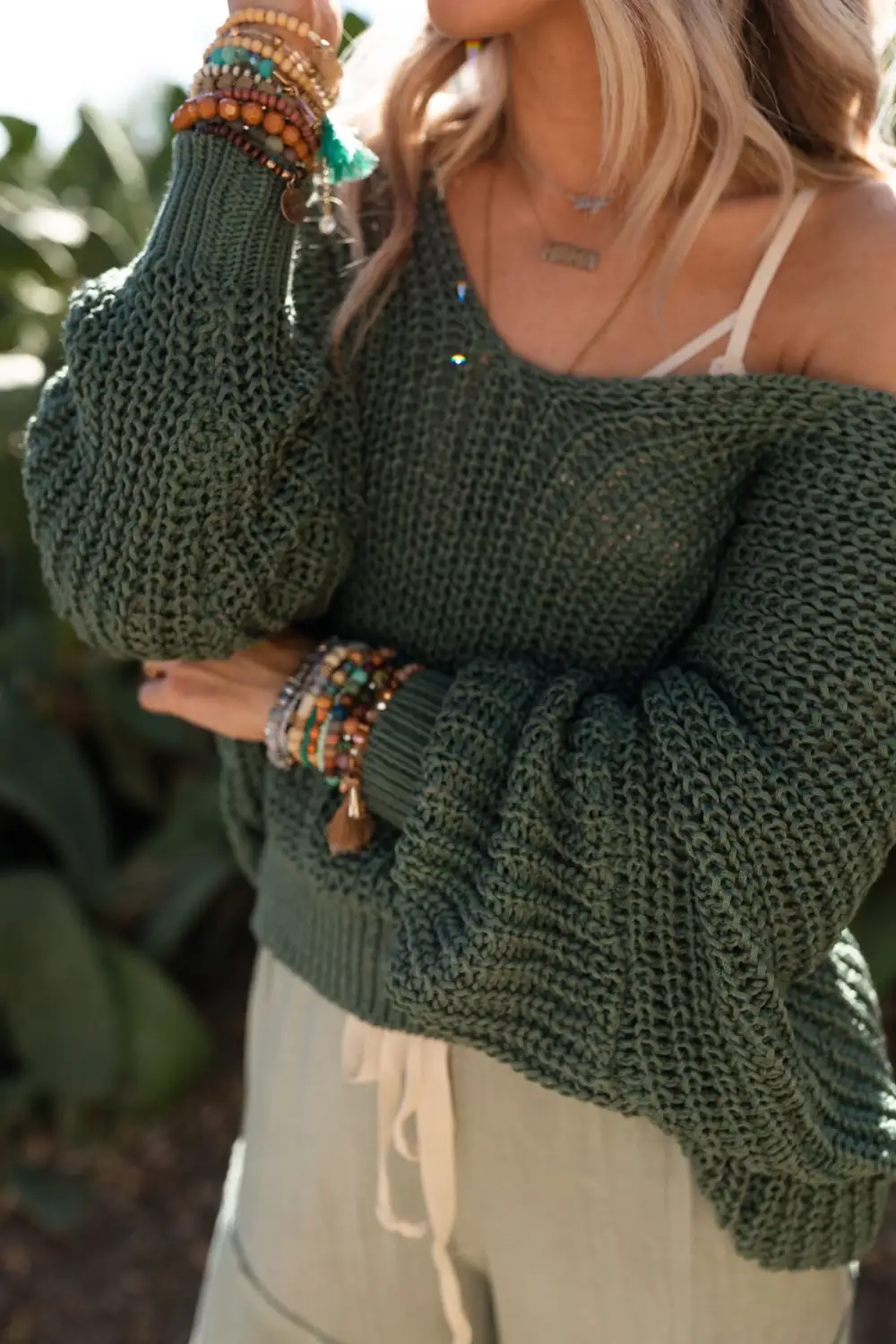 Break Of Dawn Dolman Sleeve Sweater - Olive