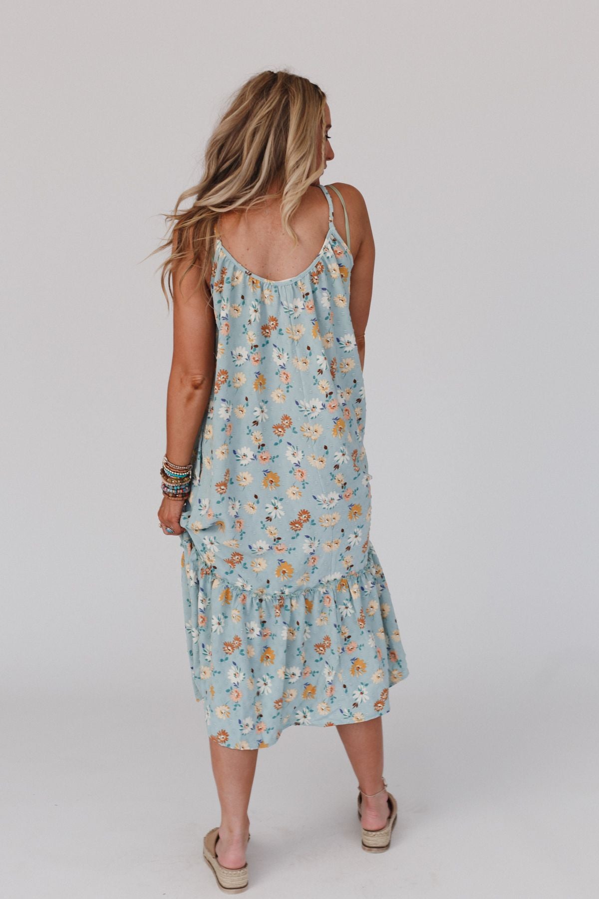 Elliotte Floral Ruffle Midi Dress - Seafoam