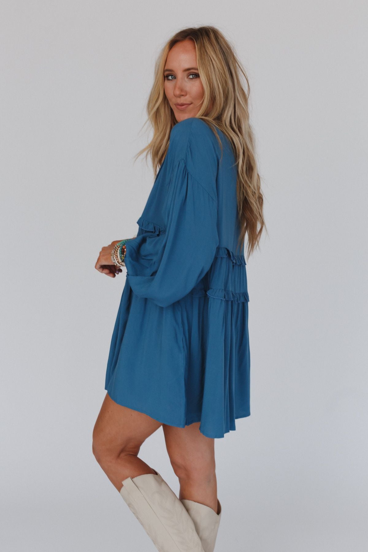 All Things New Mini Dress - Slate Blue