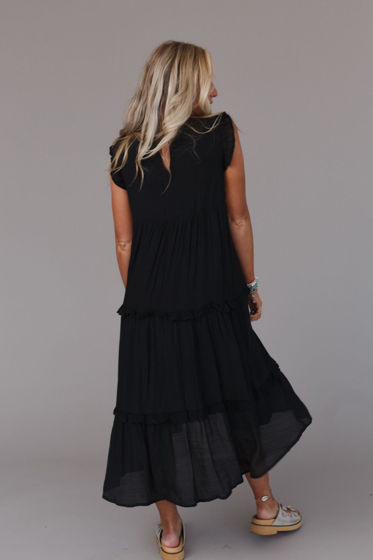 Mina Tiered Scallop Edge Maxi Dress - Black