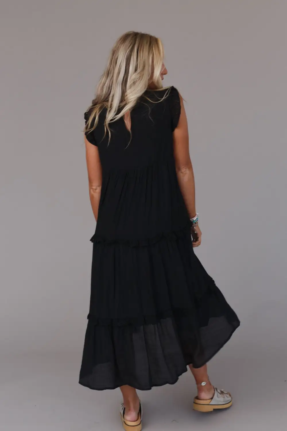 Mina Tiered Scallop Edge Maxi Dress - Black