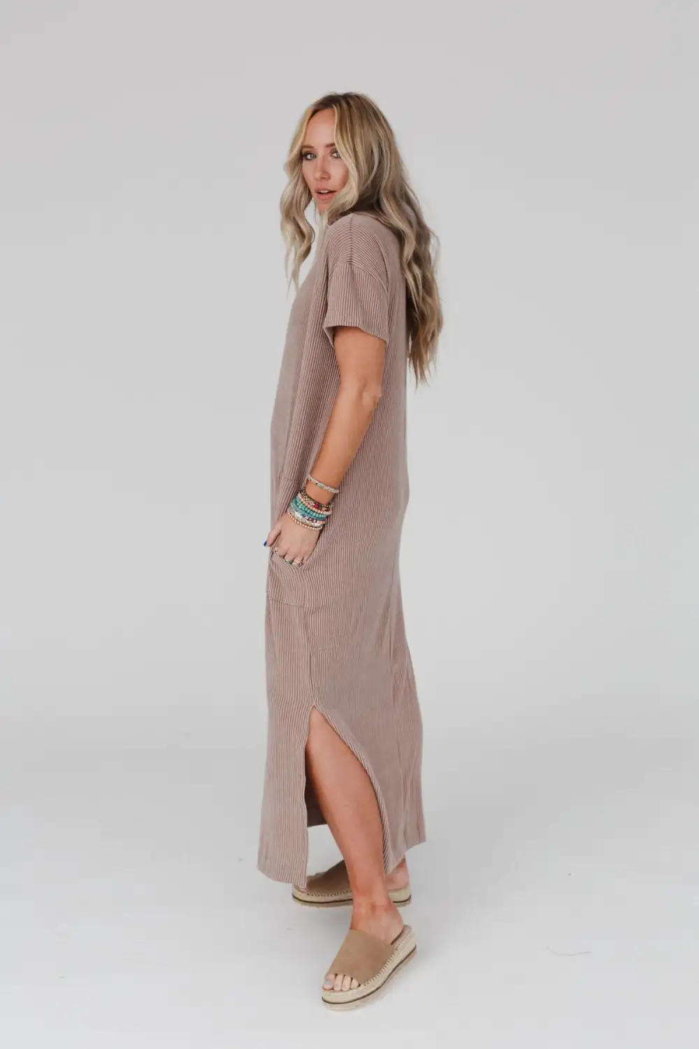 Easy Days Maxi Slit Tee Dress - Acorn