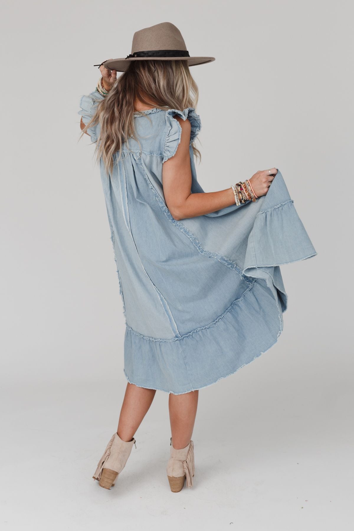 Clayton Ruffle Denim Dress - Denim