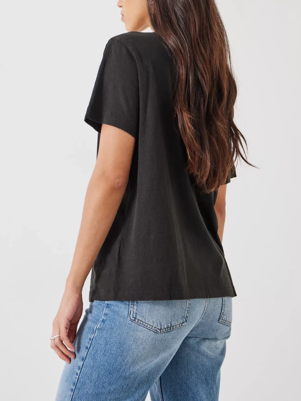 Plain Deep V-Neck Linen Blend T-Shirt