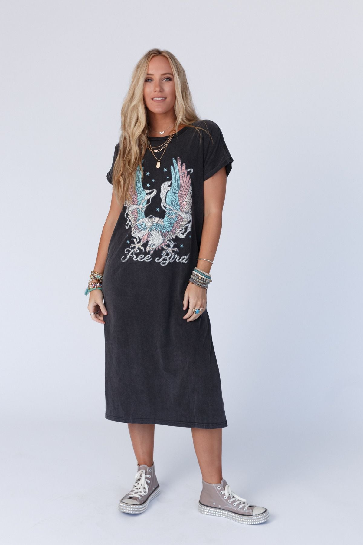 Free Bird Forever Tee Dress - Black