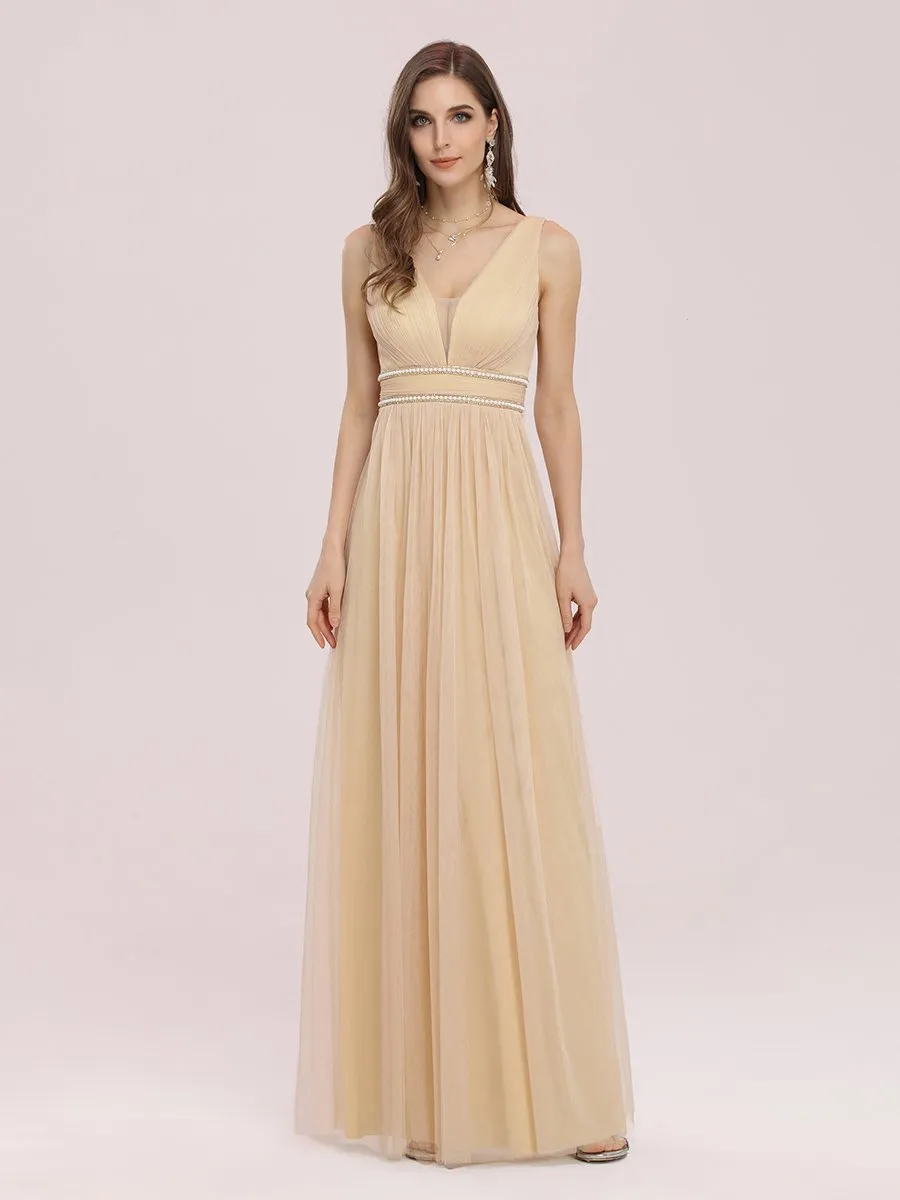 Fancy Sleeveless Wholesale Tulle Bridesmaid Dress with Belt