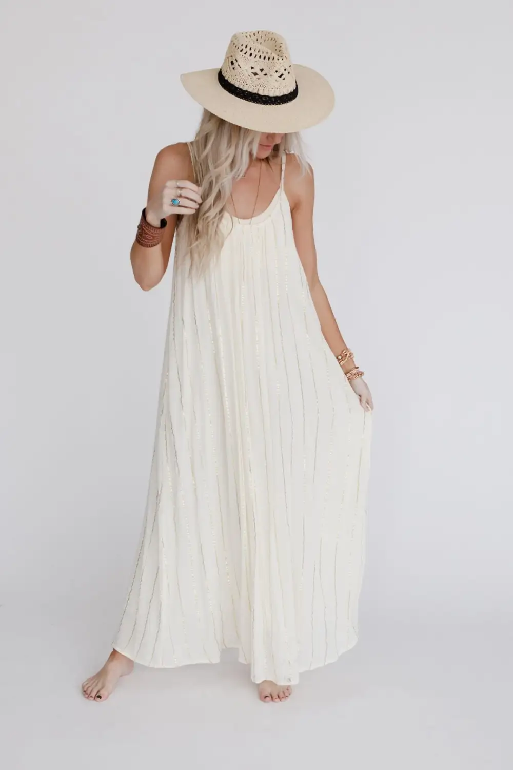 Evangeline Striped Maxi Dress - Cream