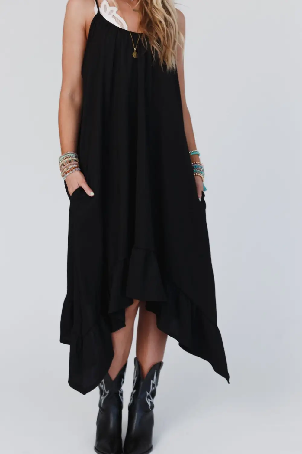 Ellie Ruffle Midi Dress - Black