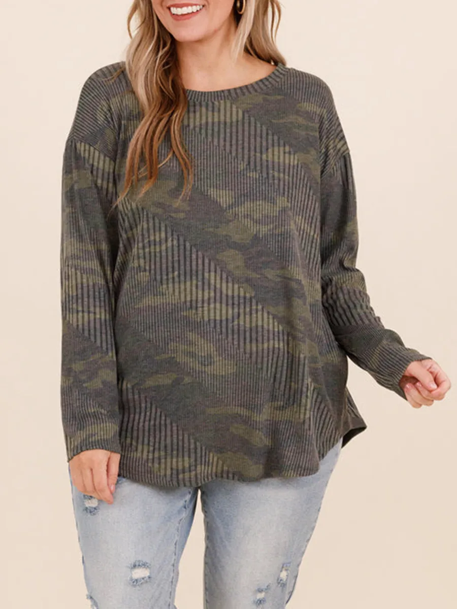 Camo Stripe Pattern Loose Sweater