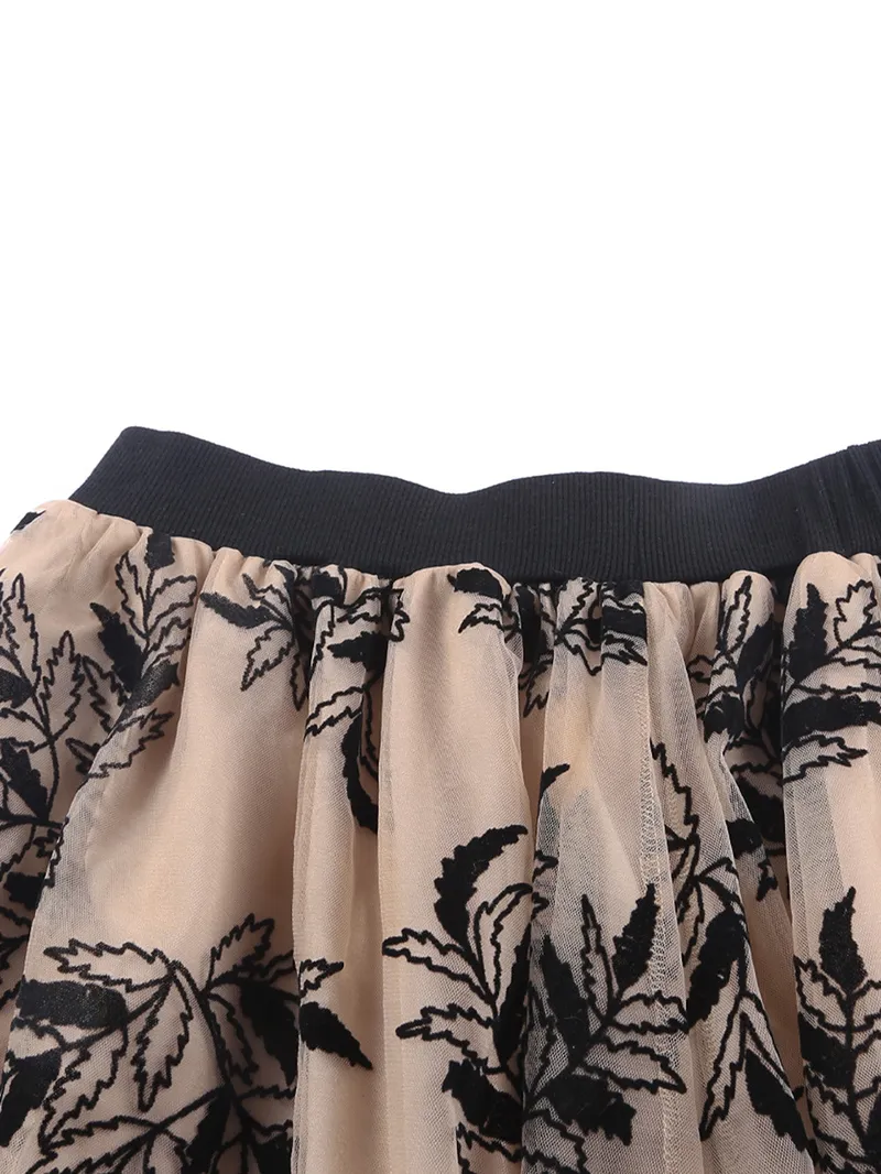 FLORAL EMBROIDERY FLARED ELEGANT SKIRTS