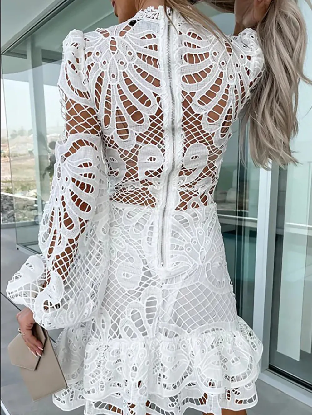 LACE PETAL TRIM MINI DRESS