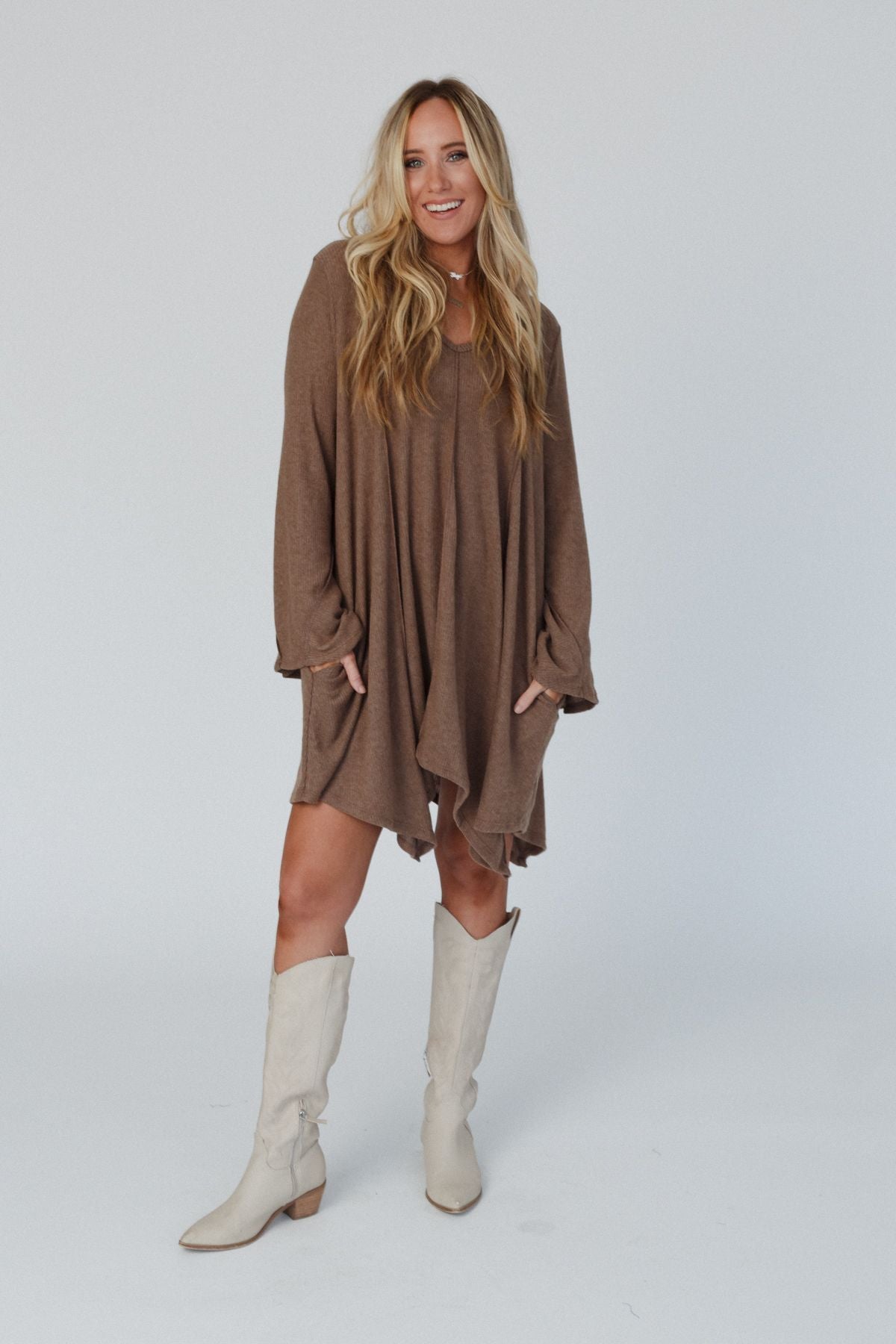 Golden Hour Long Bell Sleeve Tunic Dress - Mocha