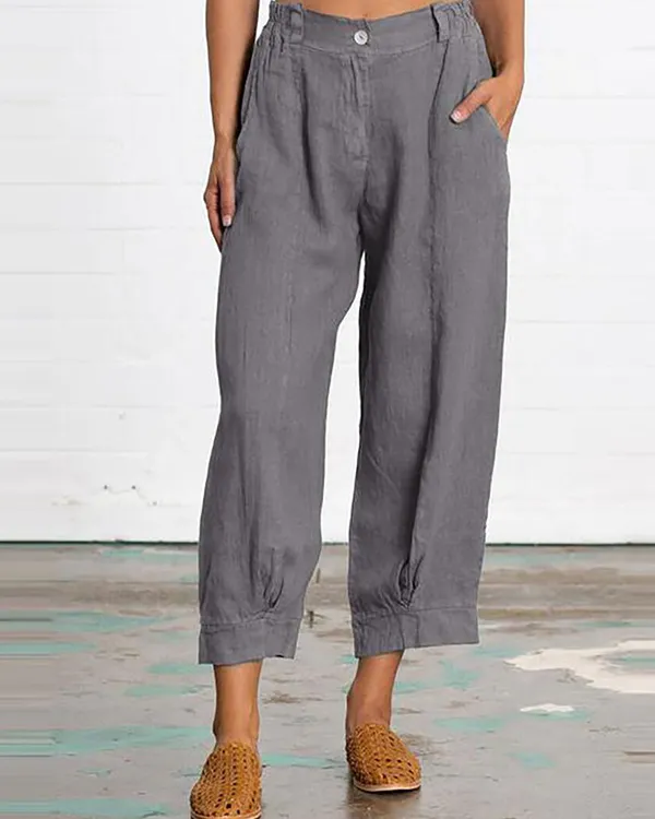 Loose Linen Solid Casual Pants