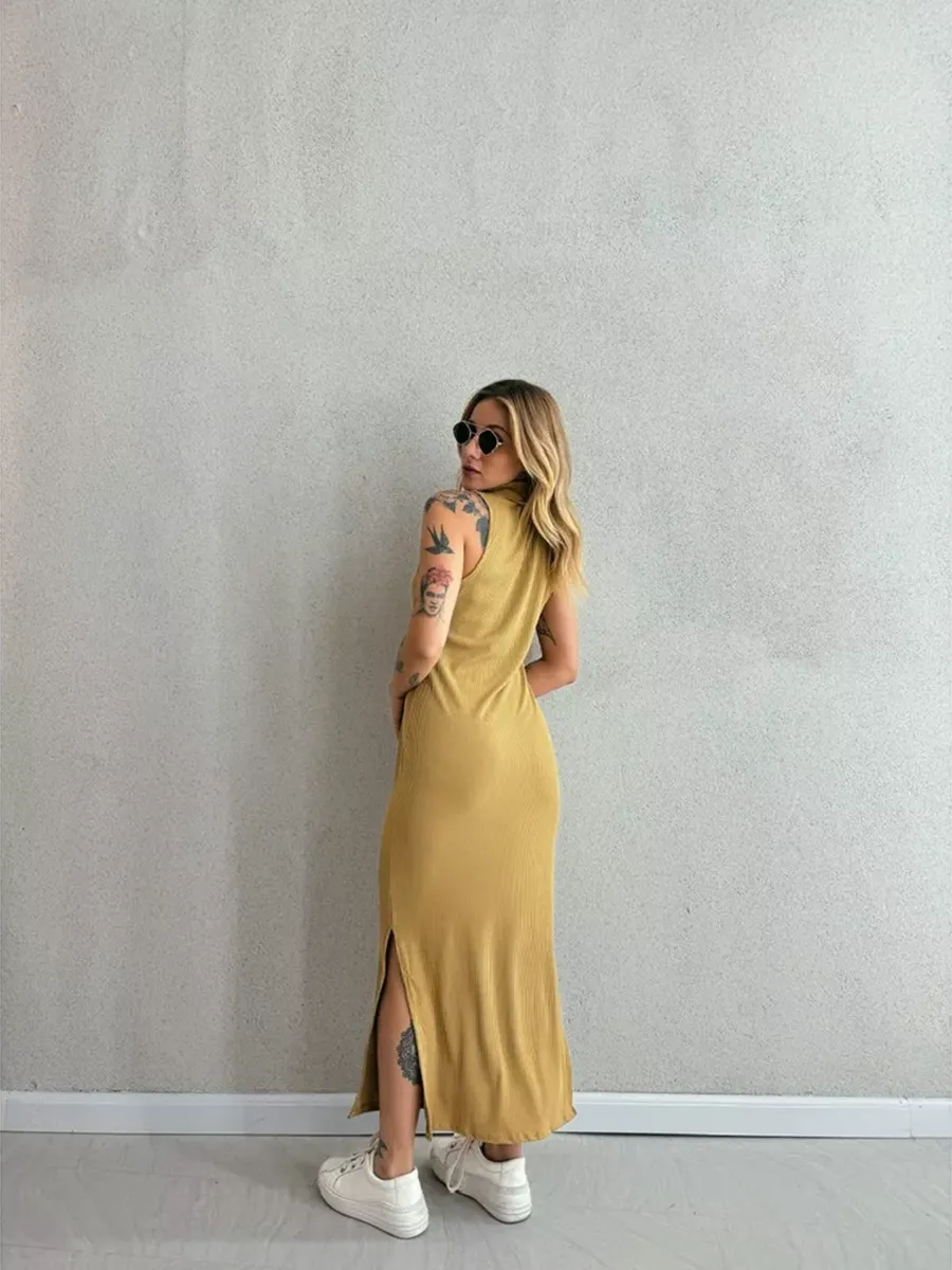 Nayla High-Cut Mustard Dress