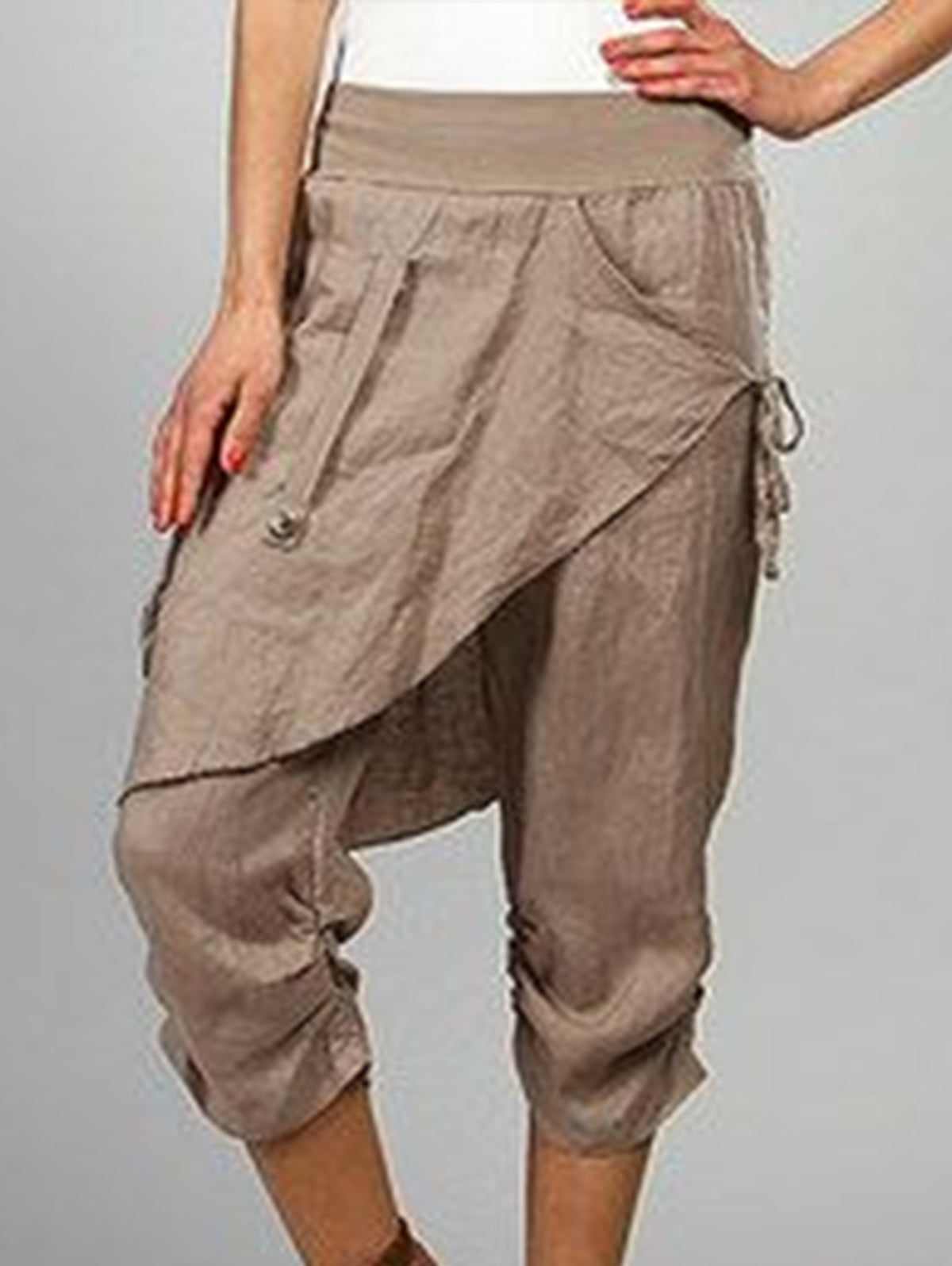Casual Solid Color Ruched Spliced Straight Capri Pants