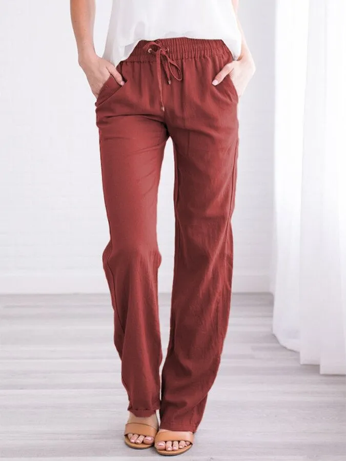 Women's Solid Color Cotton Linen Loose Casual Trousers