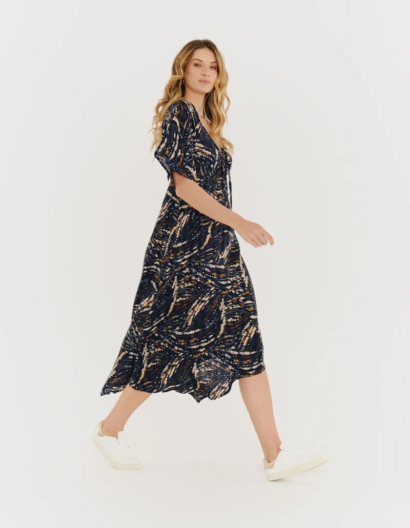 New Long Printed Constellation Dress - Navy Blue