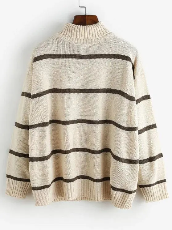 Striped Drop Shoulder Turtleneck Sweater