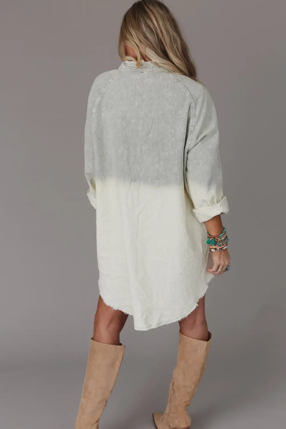 All You Do Tie Dye Corduroy Tunic Dress - Sage Ombré