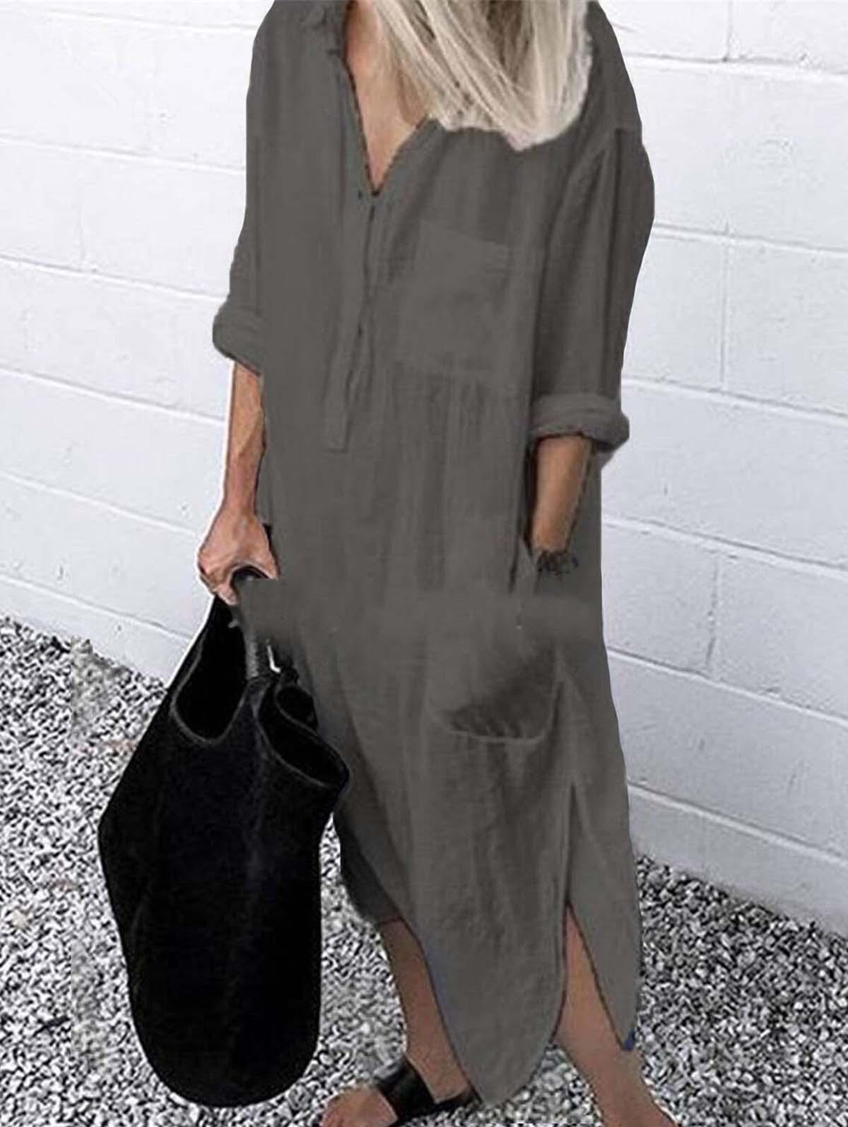 Women's Solid Casual Shirt Dress